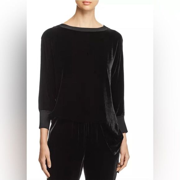 Lafayette 148 New York Joplin Velvet Silk Blend Blouse In Black Size XXS - Picture 1 of 10